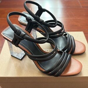 Zara Black Strappy Heels with Clear Block